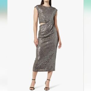 The Drop Padma Pewter Cut-Out Sequin Midi Dress Size Large NWT